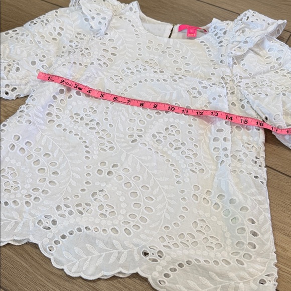 Lilly Pulitzer Aleena Elbow Sleeve Eyelet Top Sz S Preppy Ruffle White Beachy - Picture 5 of 7